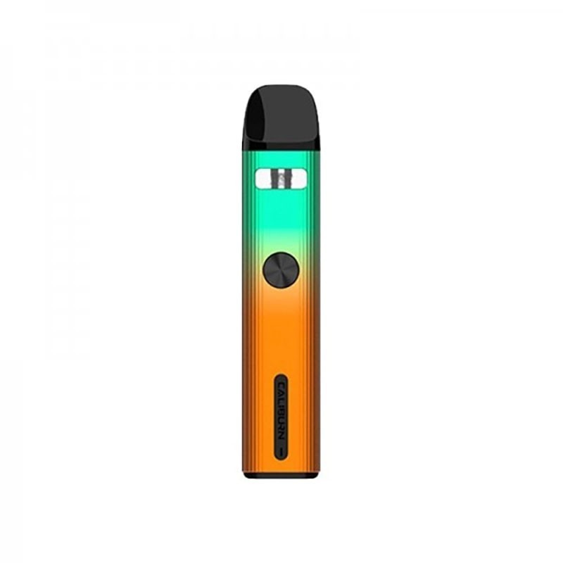 Uwell Caliburn G2 Pod turuncu-yeşil renkli, kompakt elektronik sigara cihazı.