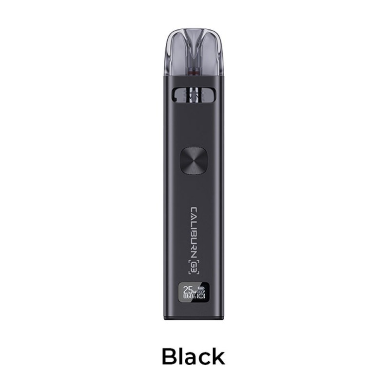 Uwell Caliburn G3 Pod 25w siyah renkli elektronik sigara cihazı.
