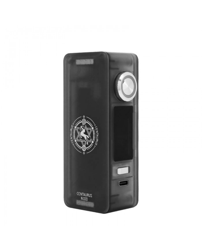 Lost Vape Centaurus N100 Mod siyah renkli, şeffaf gövdeli, ikonlu.